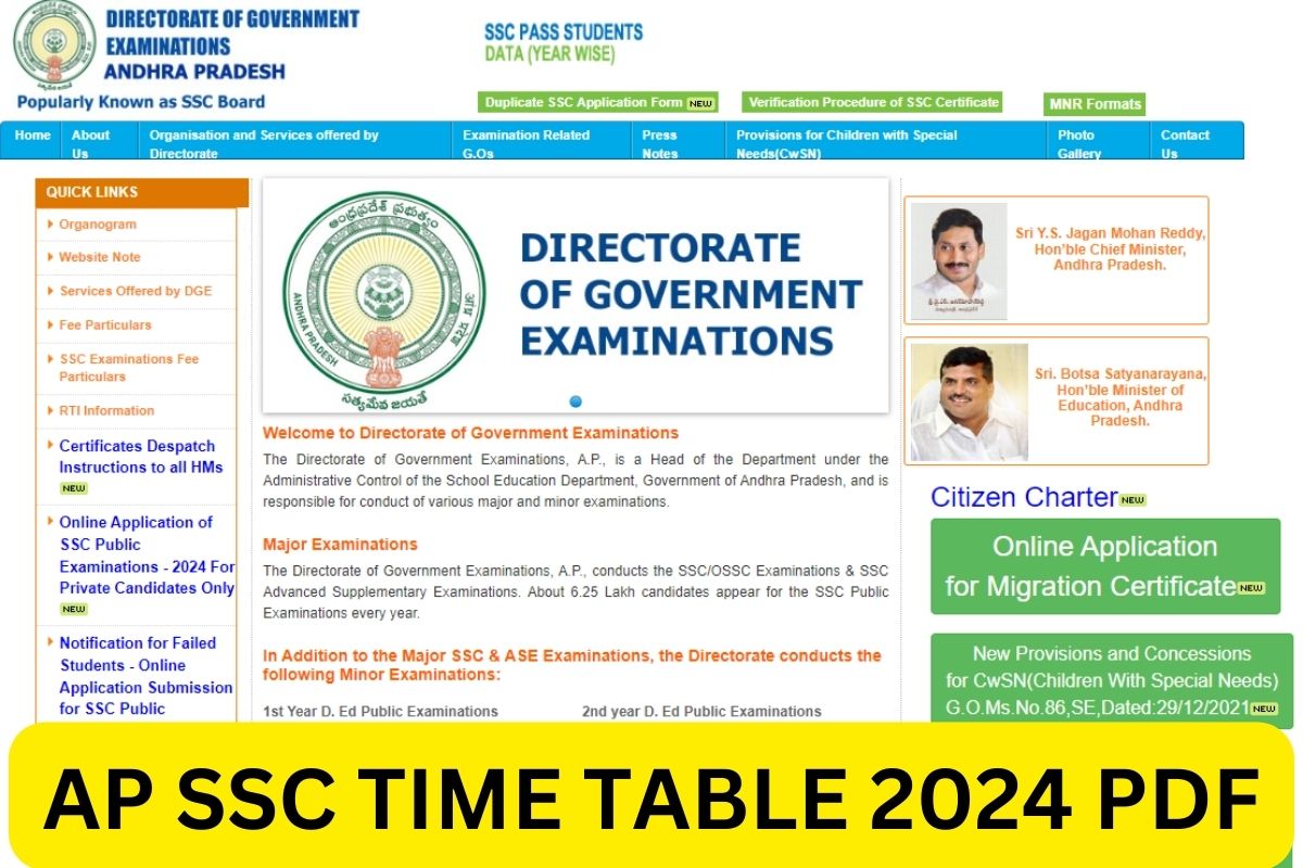AP SSC Time Table 2024, Class 10th Exam Date Sheet Pdf Download